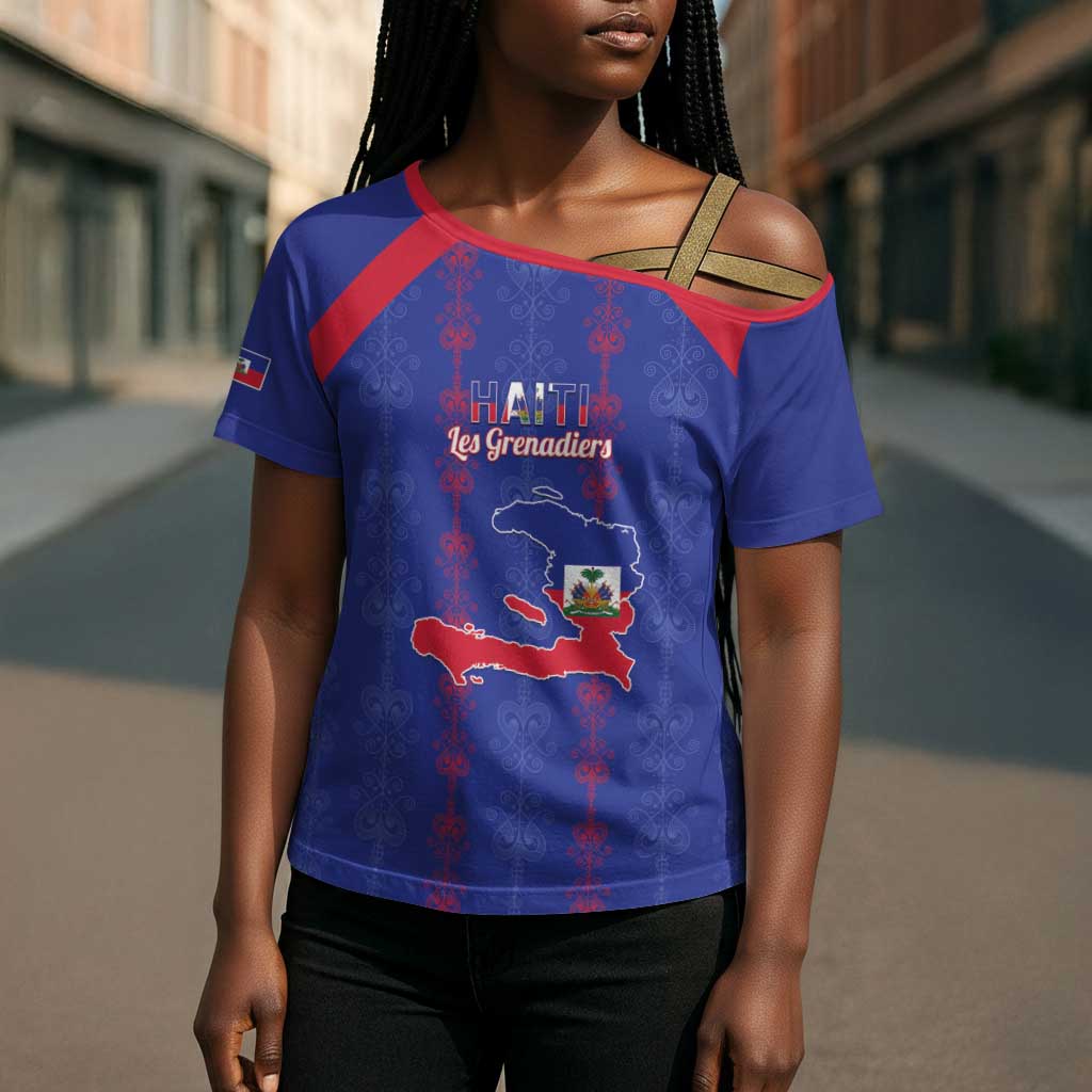 Custom Haiti Football Cross Shoulder Shirt Les Grenadiers Veve Vodou Blue