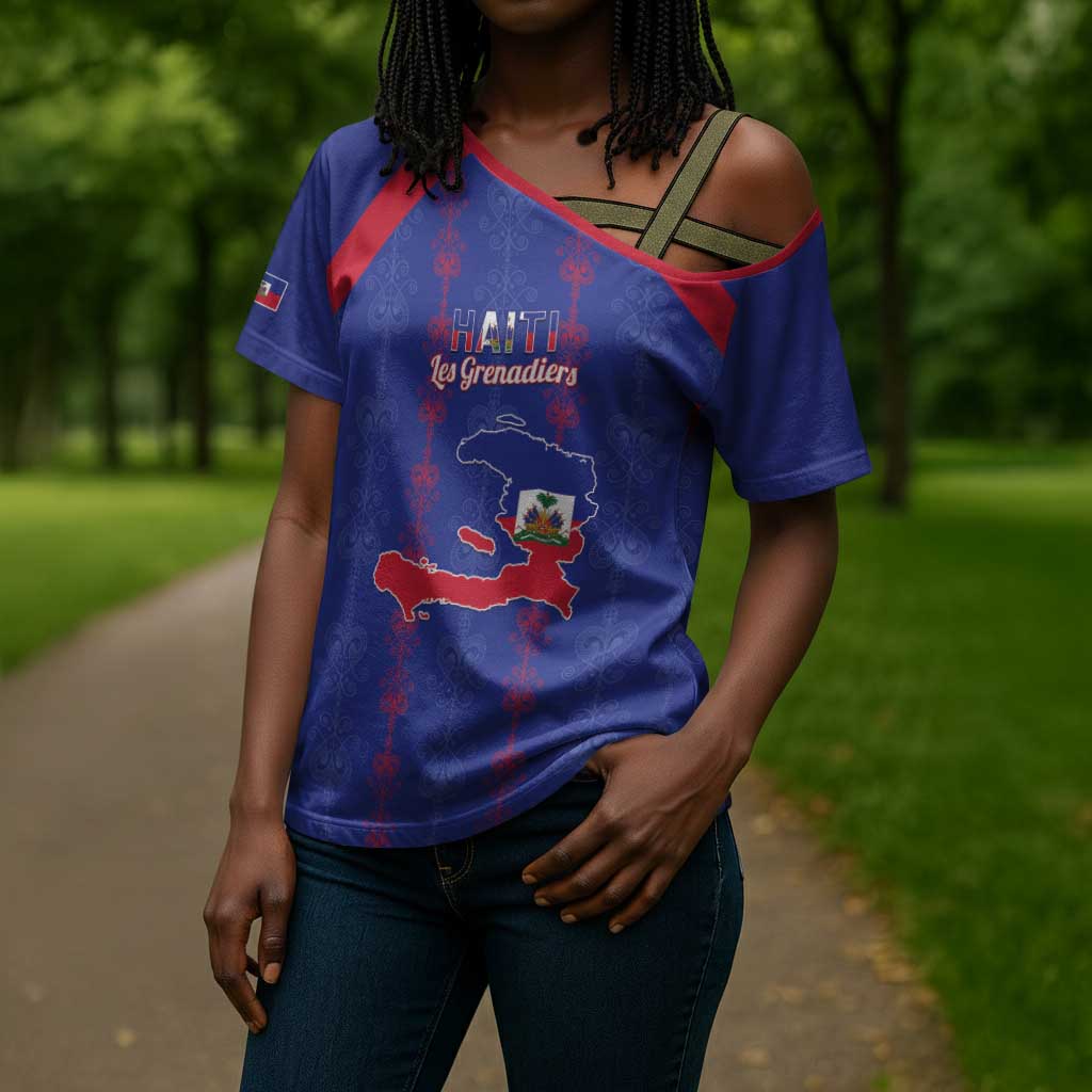 Custom Haiti Football Cross Shoulder Shirt Les Grenadiers Veve Vodou Blue