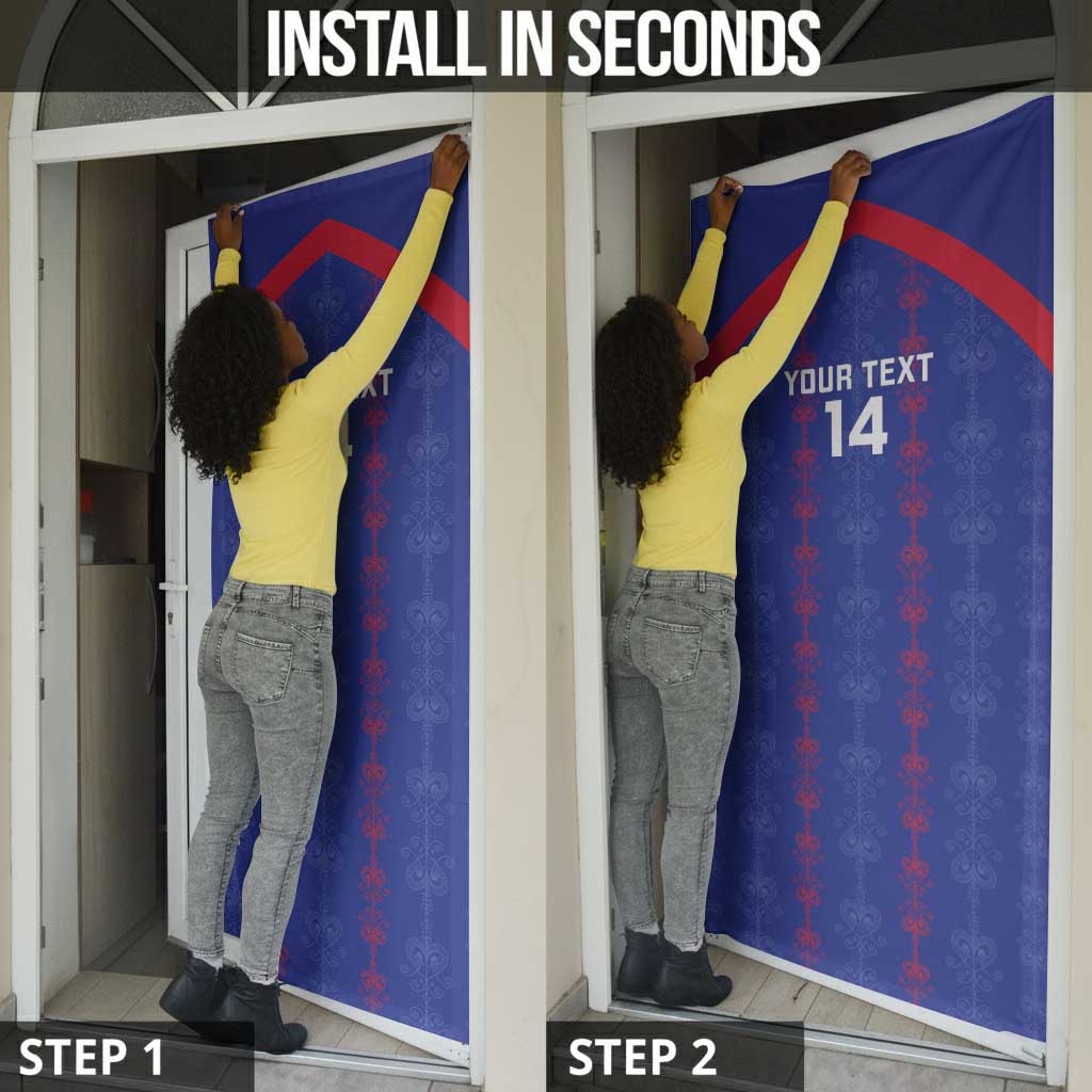 Custom Haiti Football Door Cover Les Grenadiers Veve Vodou Blue