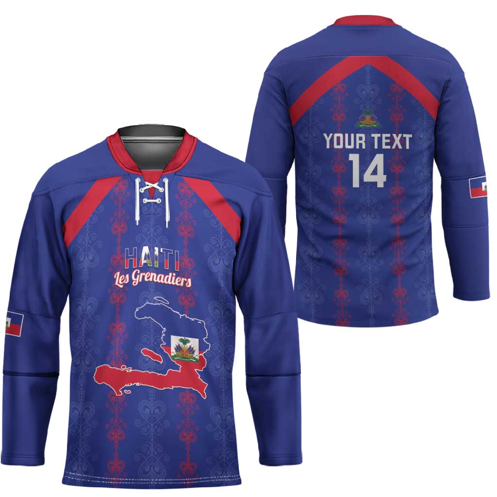Custom Haiti Football Hockey Jersey Les Grenadiers Veve Vodou Blue