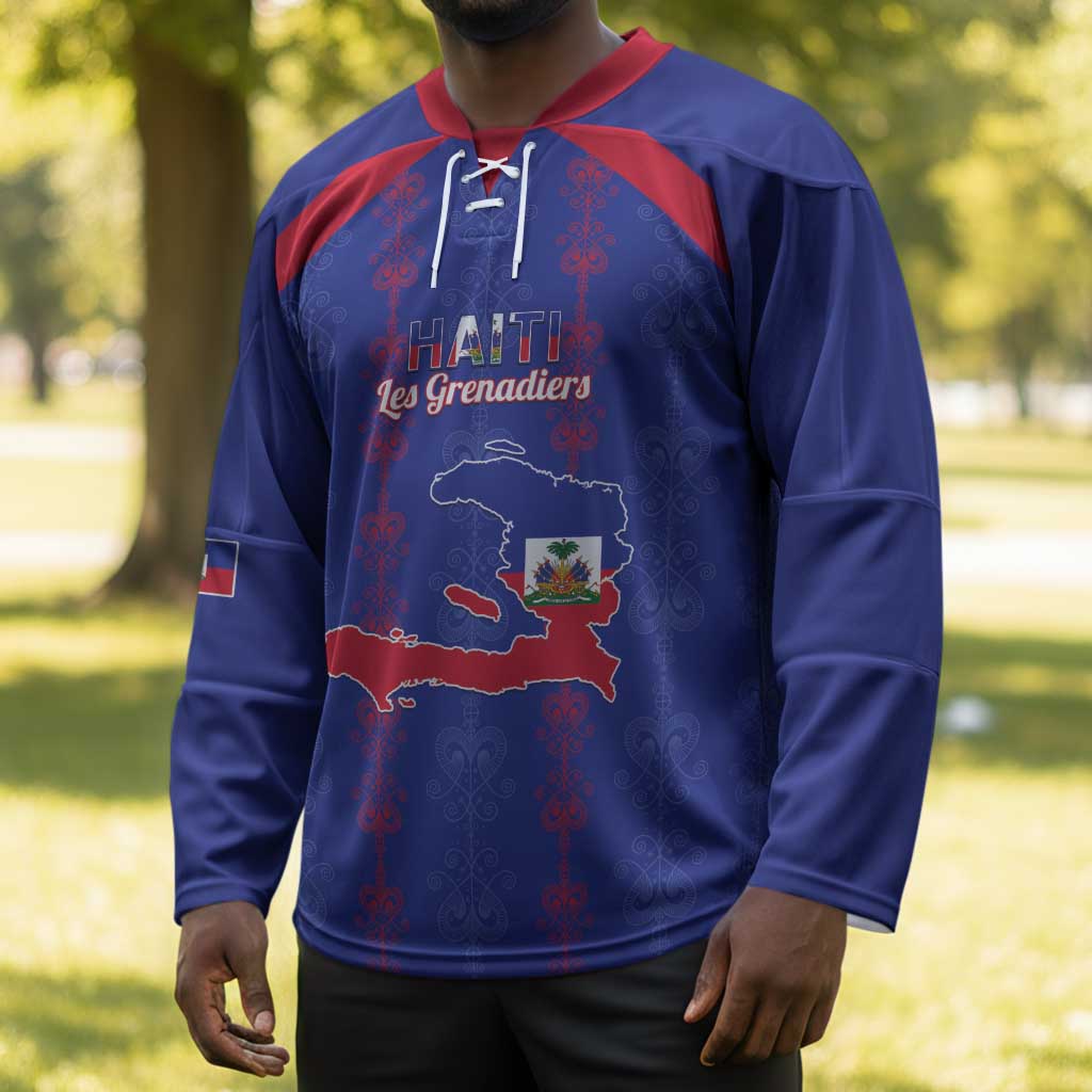 Custom Haiti Football Hockey Jersey Les Grenadiers Veve Vodou Blue