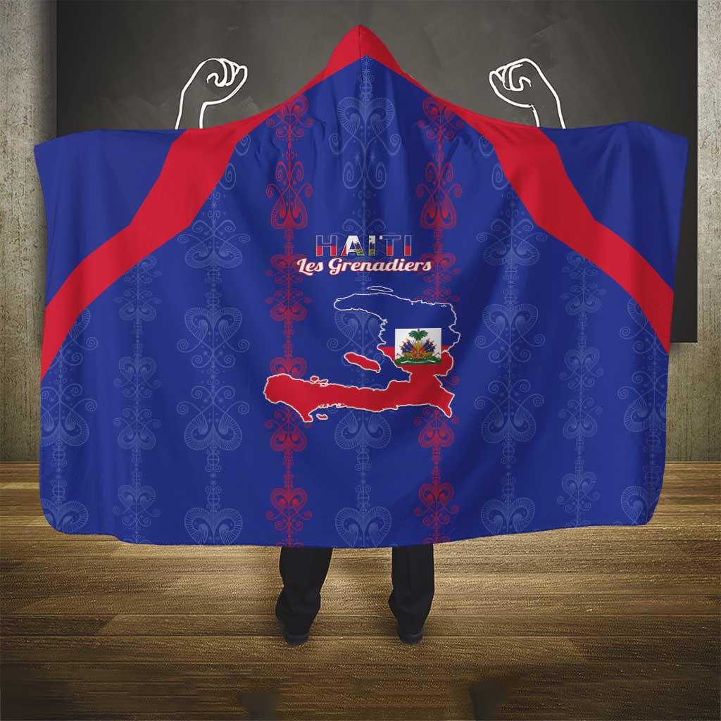 Haiti Football Hooded Blanket Les Grenadiers Veve Vodou Blue - African Pride