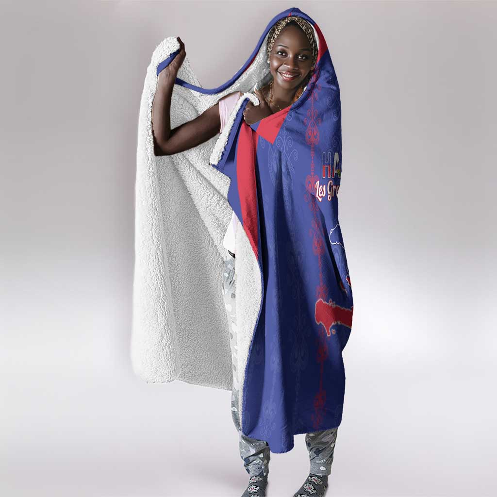 Haiti Football Hooded Blanket Les Grenadiers Veve Vodou Blue - African Pride