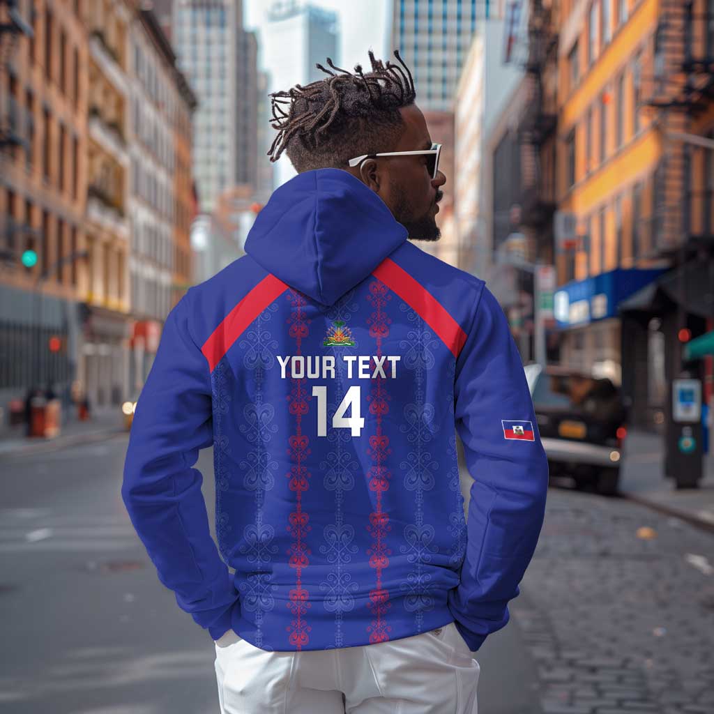 Custom Haiti Football Hoodie Les Grenadiers Veve Vodou Blue - African Pride