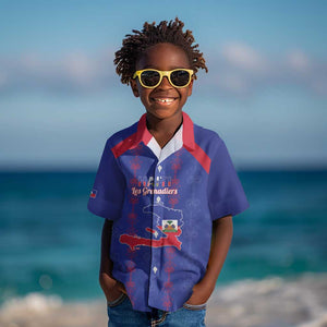 Custom Haiti Football Kid Hawaiian Shirt Les Grenadiers Veve Vodou Blue - African Pride