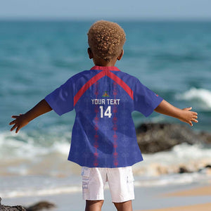Custom Haiti Football Kid Hawaiian Shirt Les Grenadiers Veve Vodou Blue - African Pride