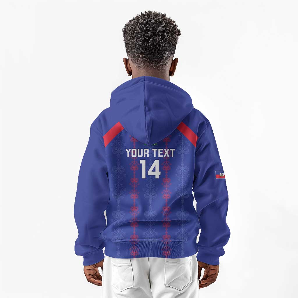 Custom Haiti Football Kid Hoodie Les Grenadiers Veve Vodou Blue - African Pride