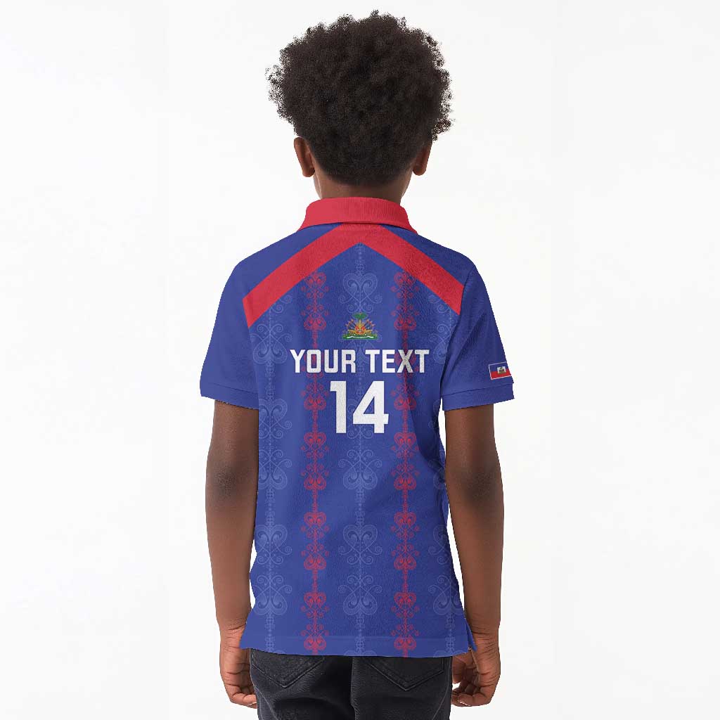 Custom Haiti Football Kid Polo Shirt Les Grenadiers Veve Vodou Blue - African Pride