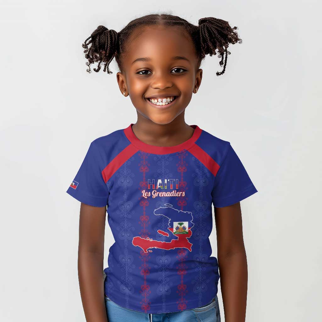 Custom Haiti Football Kid T shirt Les Grenadiers Veve Vodou Blue - African Pride