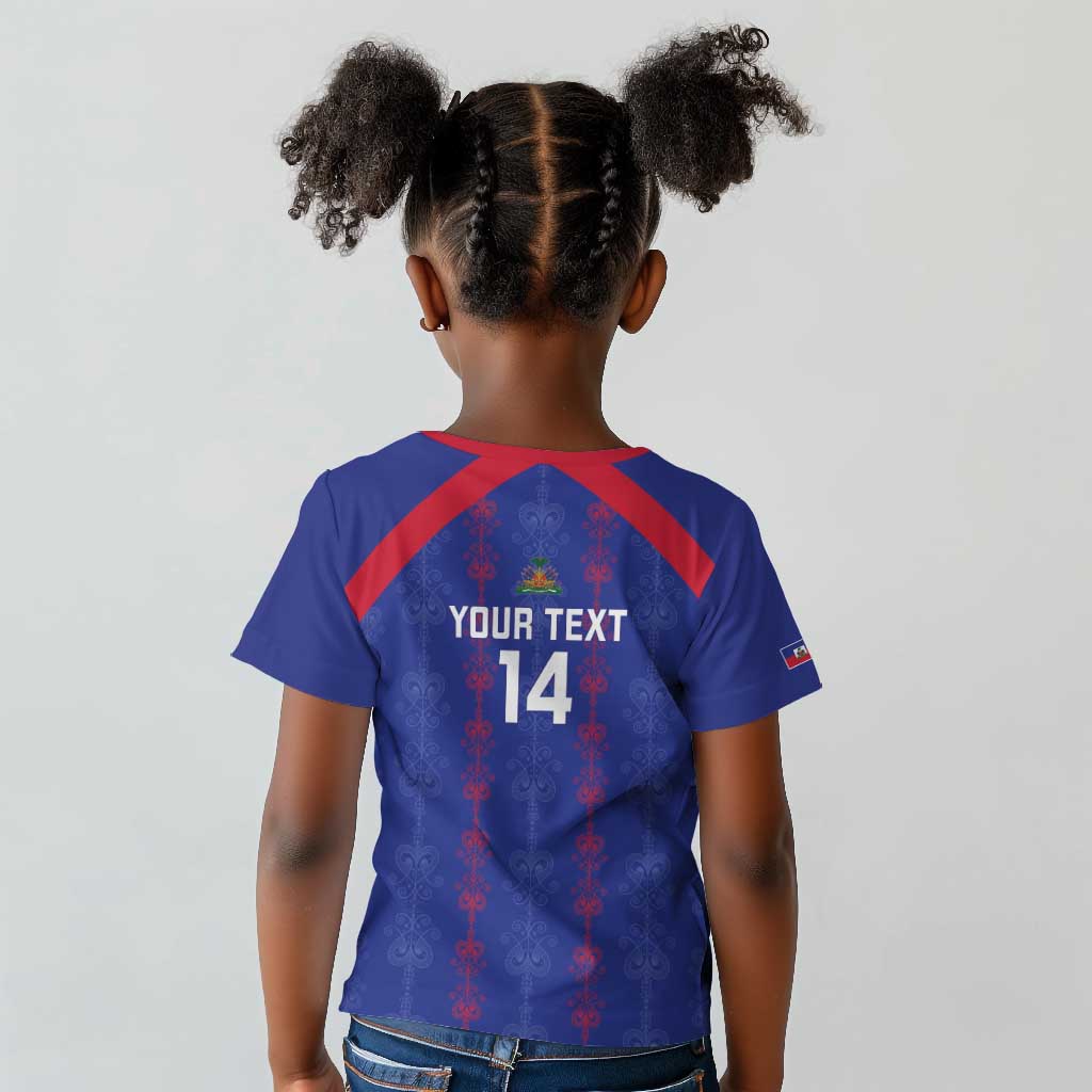 Custom Haiti Football Kid T shirt Les Grenadiers Veve Vodou Blue - African Pride