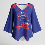 Custom Haiti Football Kimono Sleeve Blouse Les Grenadiers Veve Vodou Blue