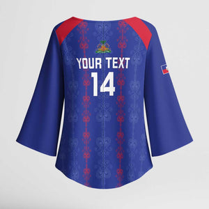 Custom Haiti Football Kimono Sleeve Blouse Les Grenadiers Veve Vodou Blue