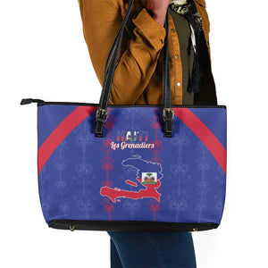 Haiti Football Leather Tote Bag Les Grenadiers Veve Vodou Blue - African Pride