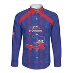 Custom Haiti Football Long Sleeve Button Shirt Les Grenadiers Veve Vodou Blue - African Pride