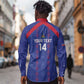 Custom Haiti Football Long Sleeve Button Shirt Les Grenadiers Veve Vodou Blue - African Pride