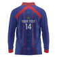 Custom Haiti Football Long Sleeve Polo Shirt Les Grenadiers Veve Vodou Blue - African Pride