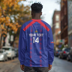 Custom Haiti Football Long Sleeve Shirt Les Grenadiers Veve Vodou Blue - African Pride