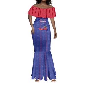 Custom Haiti Football Mermaid Dress Les Grenadiers Veve Vodou Blue - African Pride