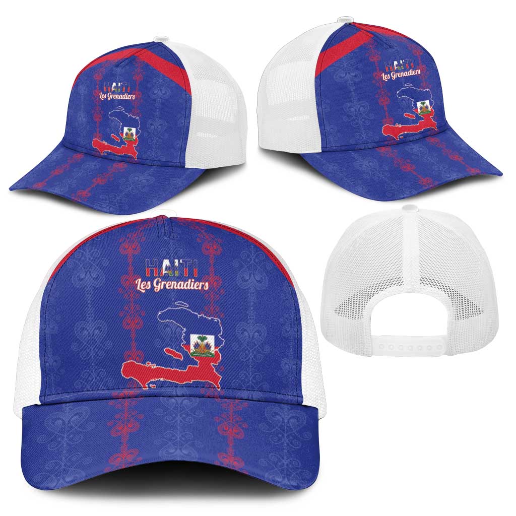 Haiti Football Mesh Trucker Cap Les Grenadiers Veve Vodou Blue - African Pride