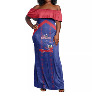 Custom Haiti Football Off Shoulder Maxi Dress Les Grenadiers Veve Vodou Blue - African Pride