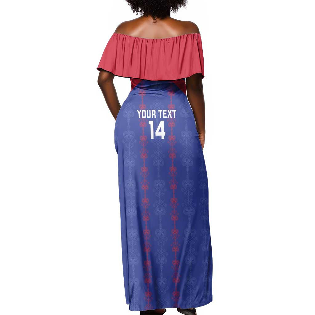 Custom Haiti Football Off Shoulder Maxi Dress Les Grenadiers Veve Vodou Blue - African Pride