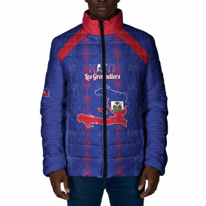 Custom Haiti Football Padded Jacket Les Grenadiers Veve Vodou Blue