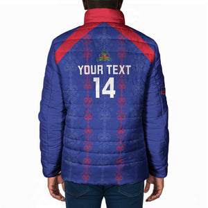 Custom Haiti Football Padded Jacket Les Grenadiers Veve Vodou Blue