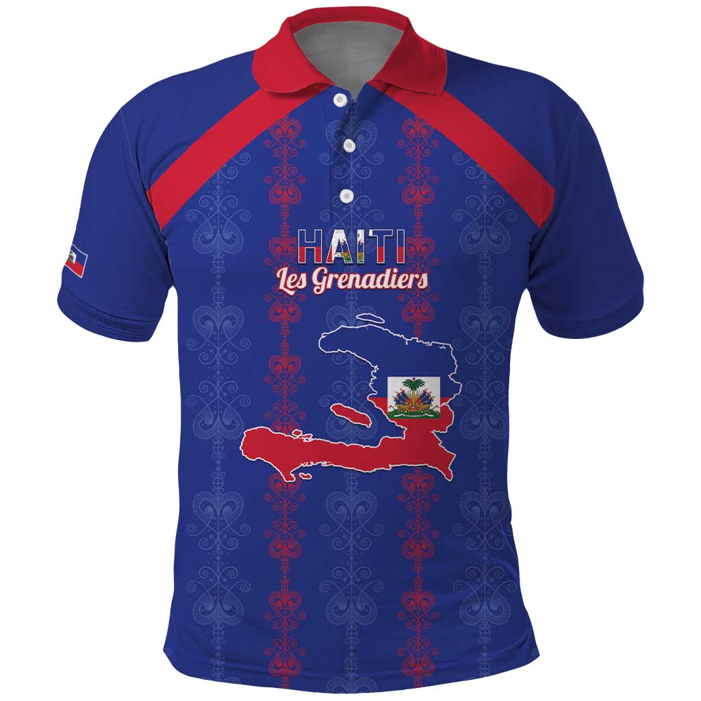 Custom Haiti Football Polo Shirt Les Grenadiers Veve Vodou Blue - African Pride