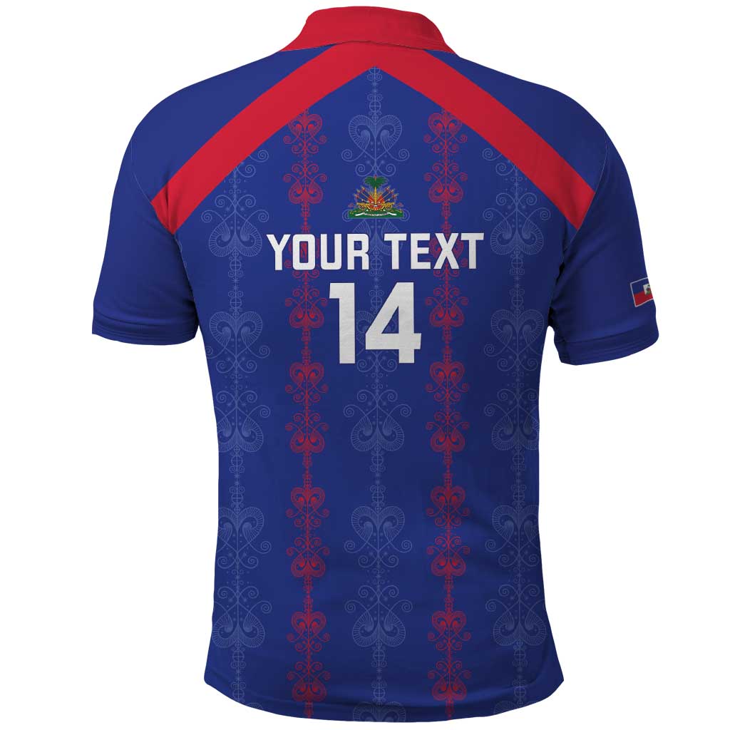 Custom Haiti Football Polo Shirt Les Grenadiers Veve Vodou Blue - African Pride