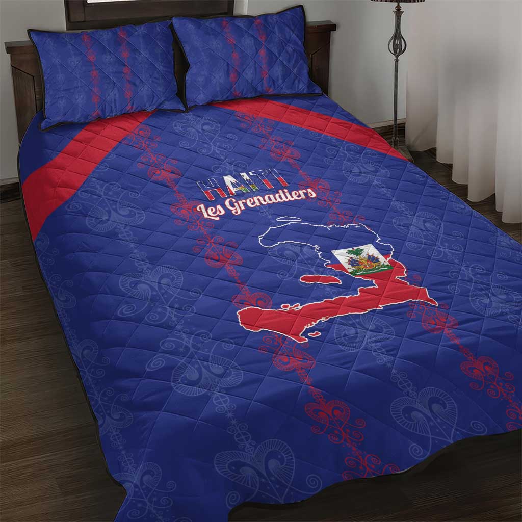 Haiti Football Quilt Bed Set Les Grenadiers Veve Vodou Blue - African Pride