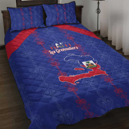 Haiti Football Quilt Bed Set Les Grenadiers Veve Vodou Blue - African Pride