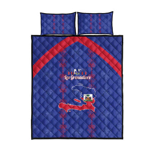 Haiti Football Quilt Bed Set Les Grenadiers Veve Vodou Blue - African Pride