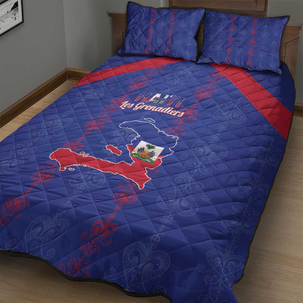 Haiti Football Quilt Bed Set Les Grenadiers Veve Vodou Blue - African Pride