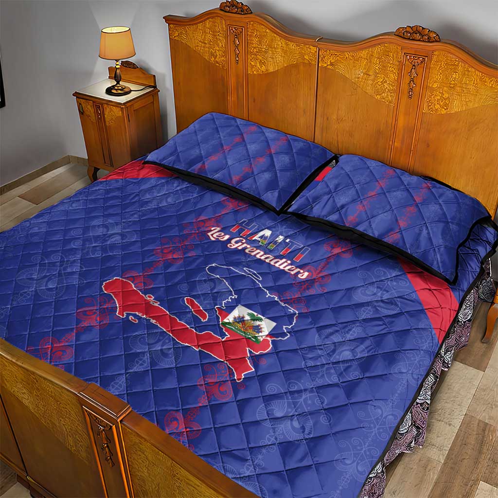 Haiti Football Quilt Bed Set Les Grenadiers Veve Vodou Blue - African Pride