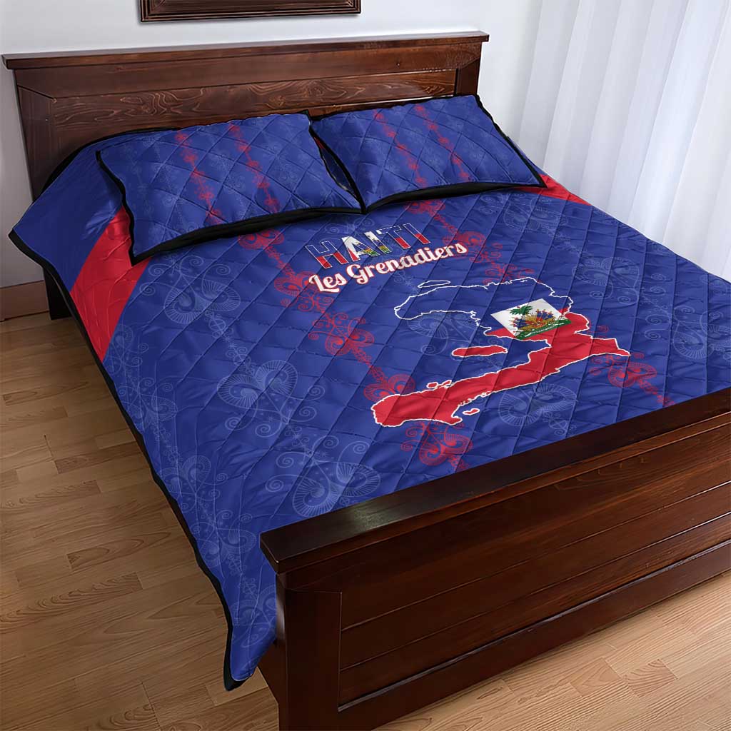 Haiti Football Quilt Bed Set Les Grenadiers Veve Vodou Blue - African Pride
