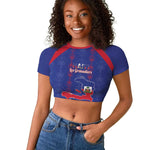 Custom Haiti Football Raglan Cropped T shirt Les Grenadiers Veve Vodou Blue - African Pride