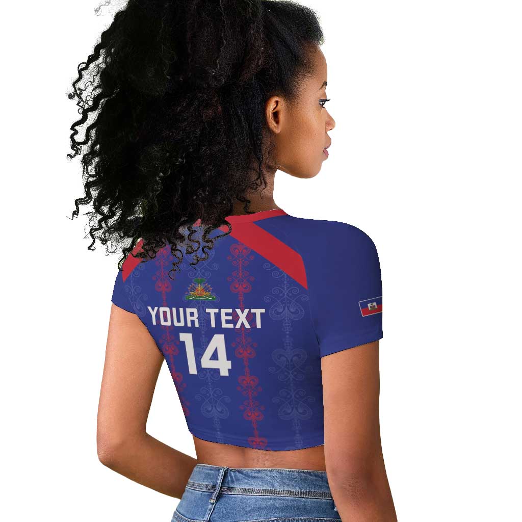 Custom Haiti Football Raglan Cropped T shirt Les Grenadiers Veve Vodou Blue - African Pride