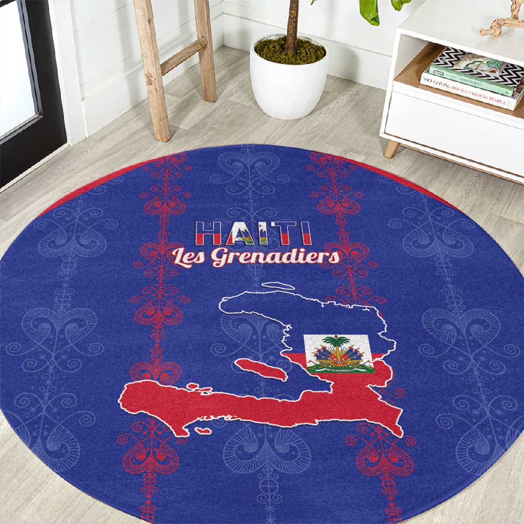 Haiti Football Round Carpet Les Grenadiers Veve Vodou Blue - African Pride