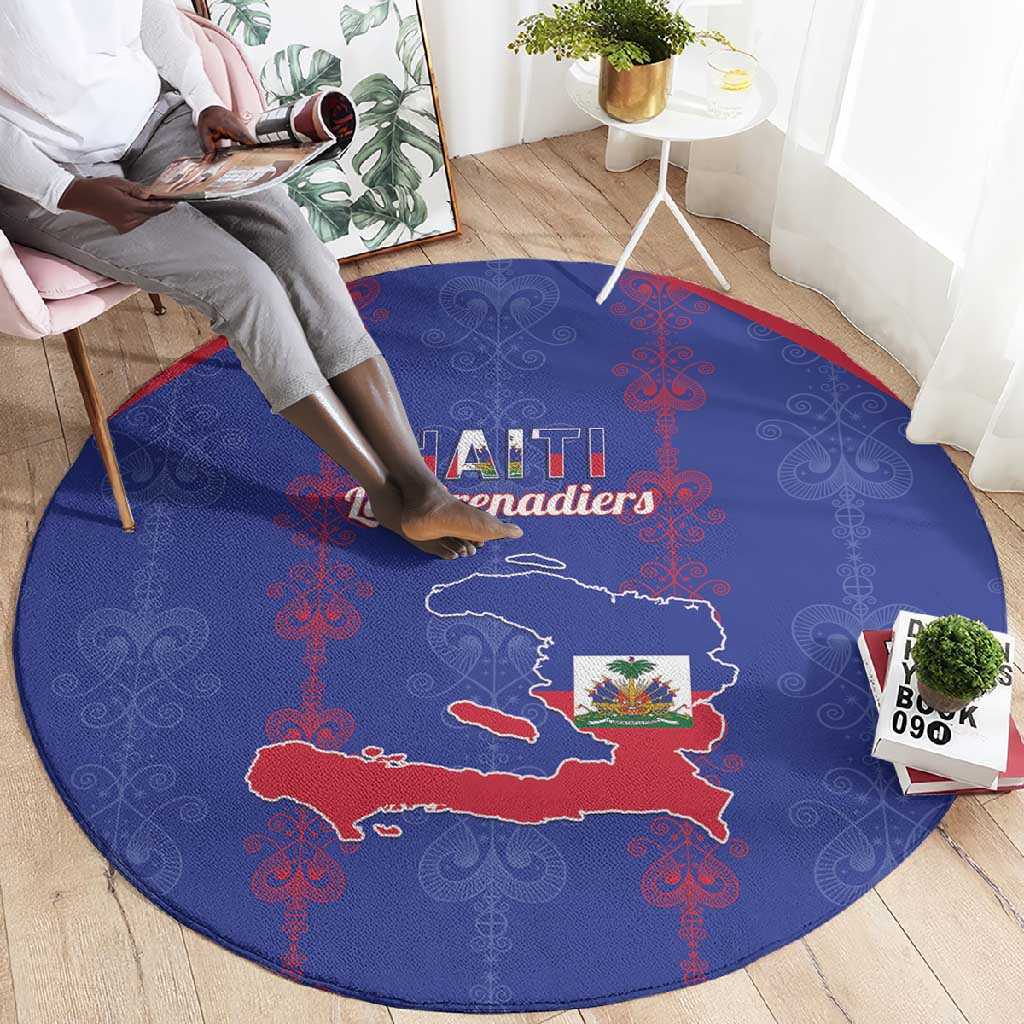Haiti Football Round Carpet Les Grenadiers Veve Vodou Blue - African Pride