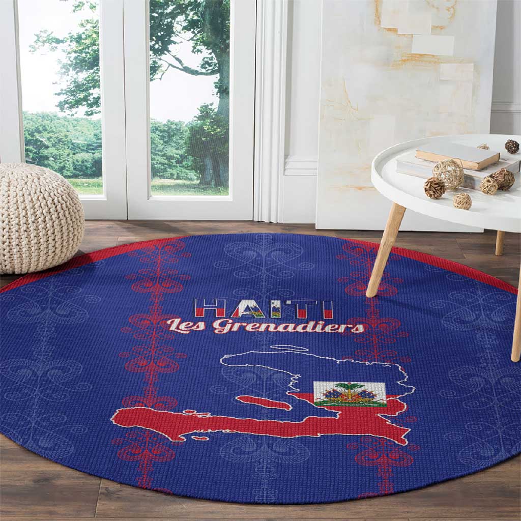 Haiti Football Round Carpet Les Grenadiers Veve Vodou Blue - African Pride