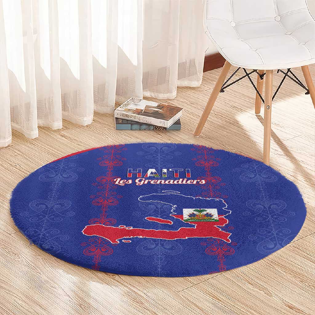 Haiti Football Round Carpet Les Grenadiers Veve Vodou Blue - African Pride