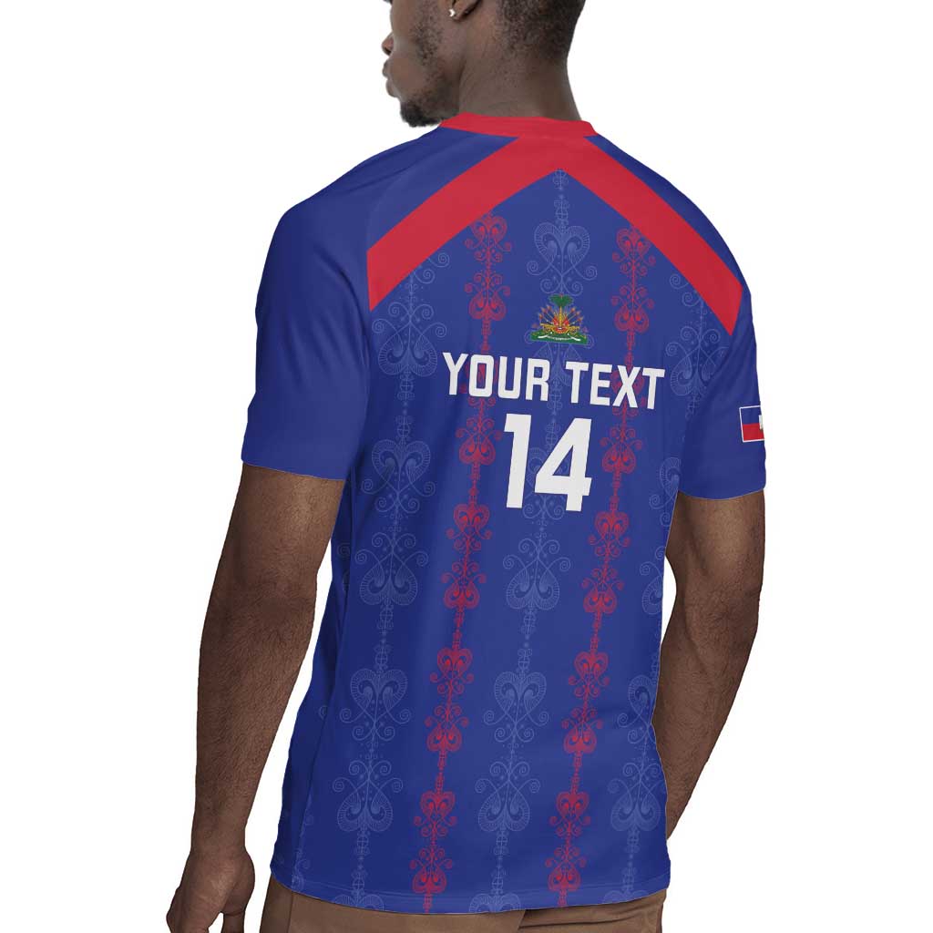 Custom Haiti Football Rugby Jersey Les Grenadiers Veve Vodou Blue - African Pride