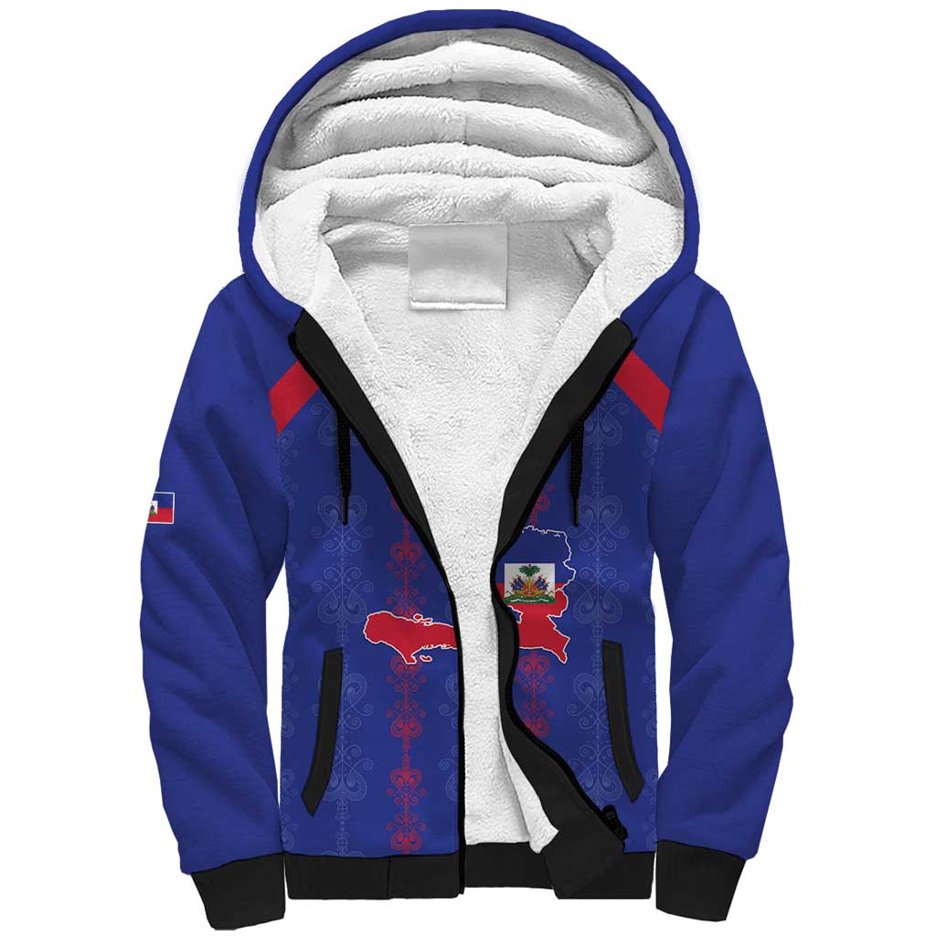 Custom Haiti Football Sherpa Hoodie Les Grenadiers Veve Vodou Blue - African Pride