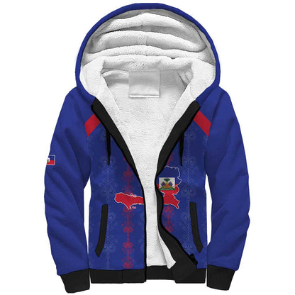 Custom Haiti Football Sherpa Hoodie Les Grenadiers Veve Vodou Blue - African Pride