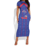 Custom Haiti Football Short Sleeve Bodycon Dress Les Grenadiers Veve Vodou Blue - African Pride