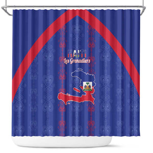 Haiti Football Shower Curtain Les Grenadiers Veve Vodou Blue - African Pride