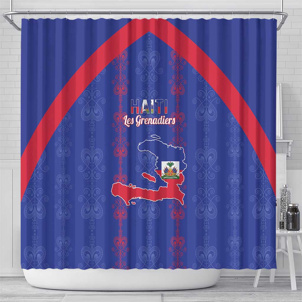 Haiti Football Shower Curtain Les Grenadiers Veve Vodou Blue - African Pride