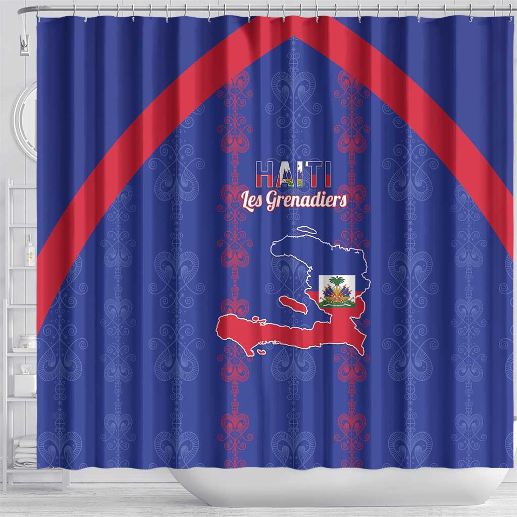 Haiti Football Shower Curtain Les Grenadiers Veve Vodou Blue - African Pride