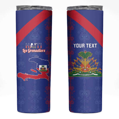 Custom Haiti Football Skinny Tumbler Les Grenadiers Veve Vodou Blue - African Pride