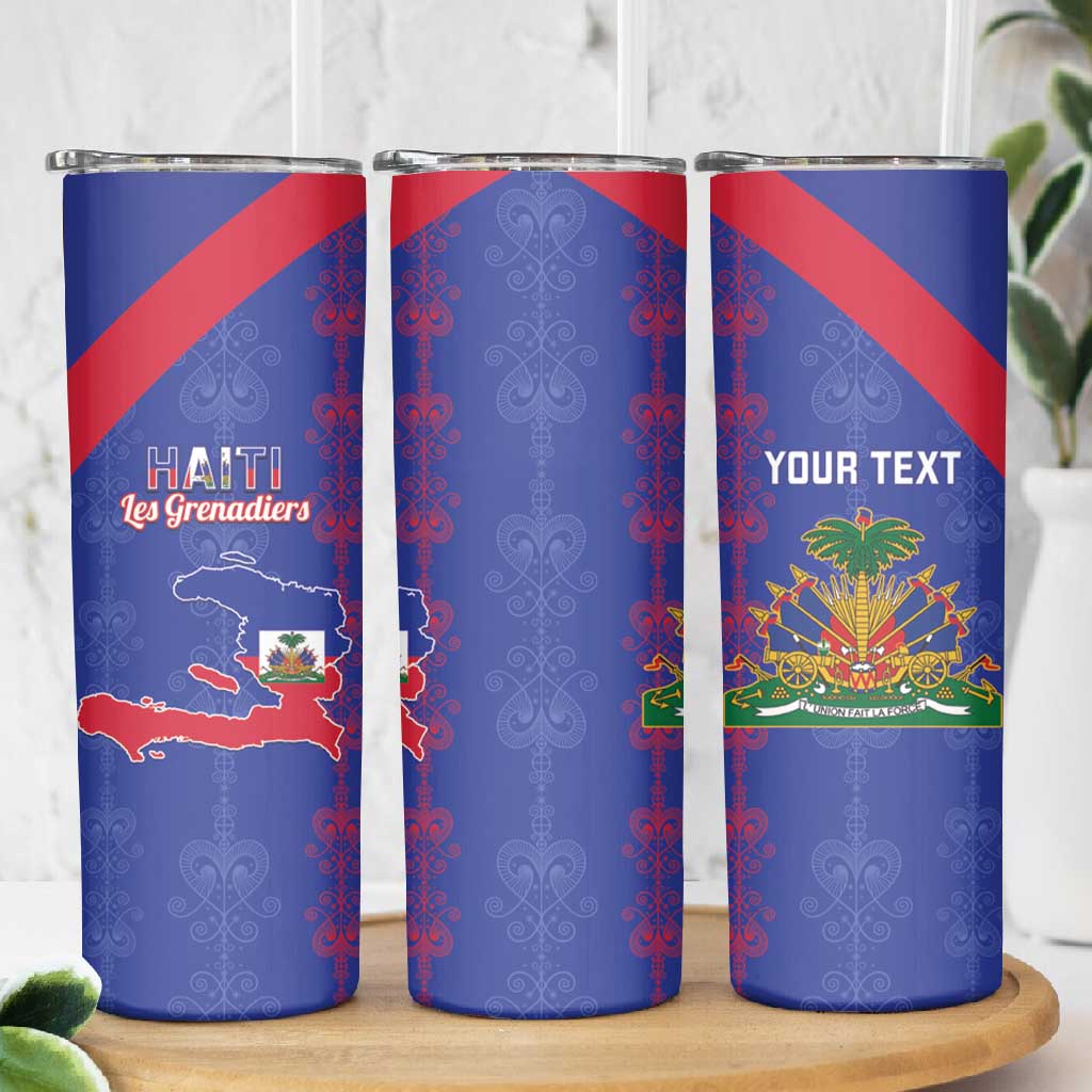 Custom Haiti Football Skinny Tumbler Les Grenadiers Veve Vodou Blue - African Pride